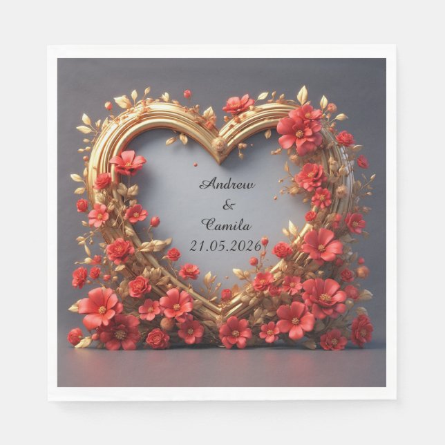 Wedding Golden Heart Frame Napkin (Front)