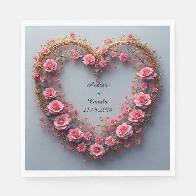 Wedding Golden Heart Frame Napkin (Front)