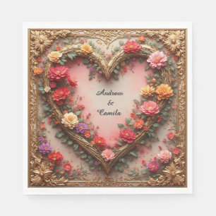 Wedding Golden Heart Frame Napkin