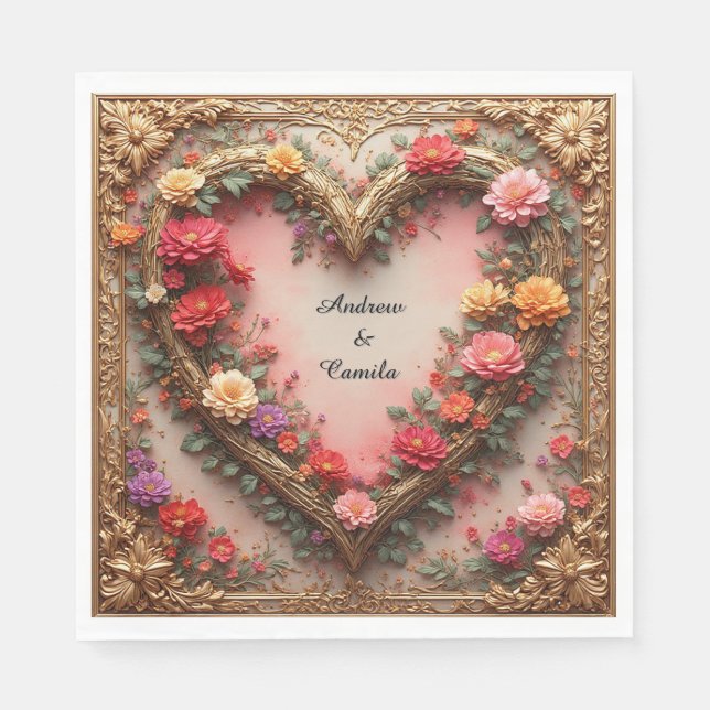 Wedding Golden Heart Frame Napkin (Front)