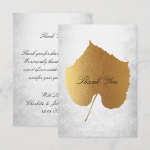 Wedding Golden Leaf Silver Thank You Invitation