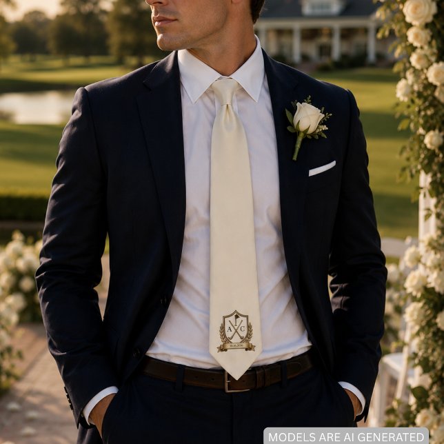 Wedding Golf Crest Couples Initials for Groom Tie (Creator Uploaded)