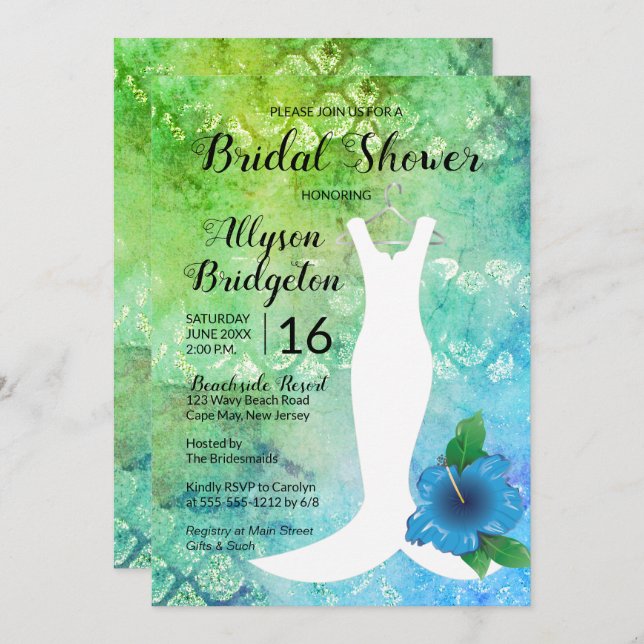 Wedding Gown Beach Themed Bridal Shower Invitation (Front/Back)