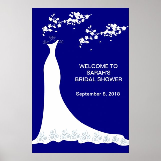 Wedding gown, blossom on navy blue poster (Front)
