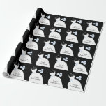 Wedding Gown Blue 'Bridal Shower' black Wrapping Paper<br><div class="desc">Pretty bridal themed wrapping paper in shades of blue featuring a stylised wedding gown and flowers on a black background. A customisable design for you to personalise with your own text,  pictures and ideas.</div>