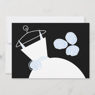 Wedding Gown Blue bridal shower horizontal black Invitation