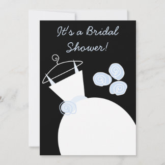 Wedding Gown Blue bridal shower invitation black