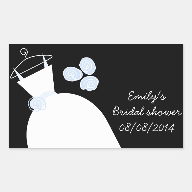 Wedding Gown Blue Bridal Shower rectangle black Rectangular Sticker (Front)