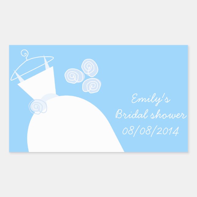 Wedding Gown Blue 'Bridal Shower' rectangle Rectangular Sticker (Front)