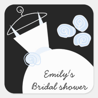 Wedding Gown Blue 'Bridal Shower' square black Sticker