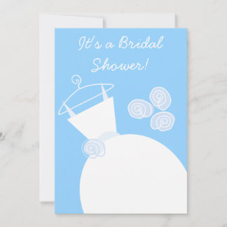Wedding Gown Blue bridal shower white back Invitation