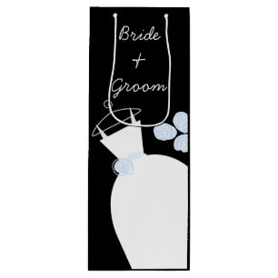 Wedding Gown Blue Bride and Groom black wine Gift Bag