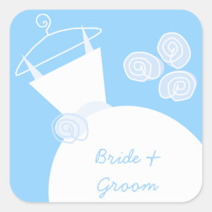 Wedding Gown Blue 'Bride and Groom' square Sticker