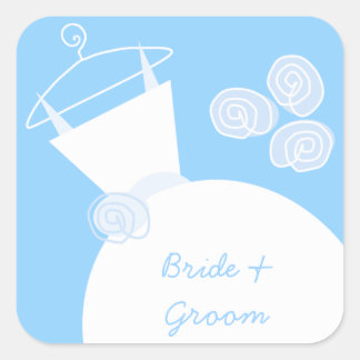 Wedding Gown Blue 'Bride and Groom' square Sticker