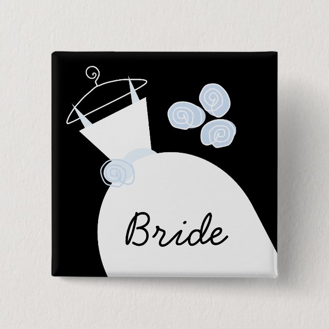 Wedding Gown Blue 'Bride' black square 15 Cm Square Badge (Front)