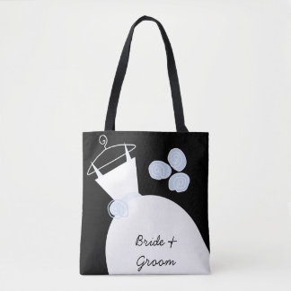 Wedding Gown Blue Bride Groom all over black Tote Bag
