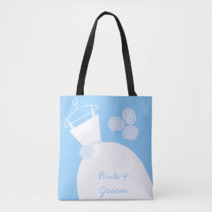 Wedding Gown Blue Bride Groom all over Tote Bag