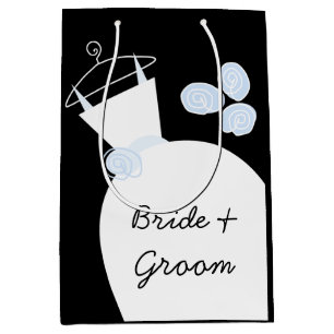 Wedding Gown Blue Bride & Groom black medium Gift Bag