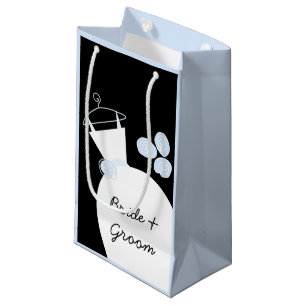 Wedding Gown Blue Bride Groom black pastel small Gift Bag