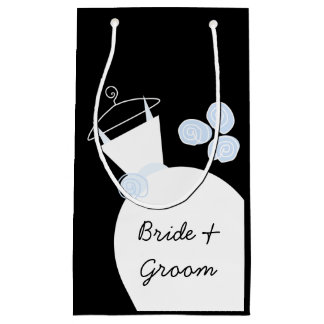 Wedding Gown Blue Bride Groom black Small Gift Bag