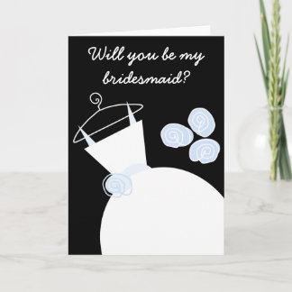 Wedding Gown Blue 'Bridesmaid' front text black Invitation