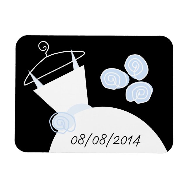 Wedding Gown Blue 'Date' black horizontal Magnet (Horizontal)