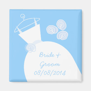 Wedding Gown Blue 'Names and Date' Magnet