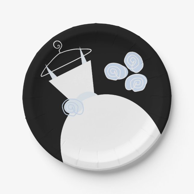 Wedding Gown Blue paper plate black (Front)
