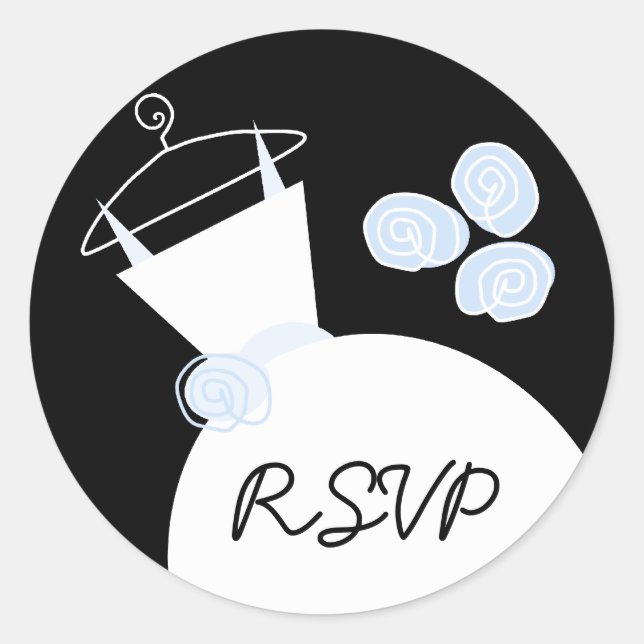 Wedding Gown Blue 'RSVP' sticker round (Front)