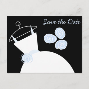 Wedding Gown Blue Save the Date black horizontal Announcement Postcard