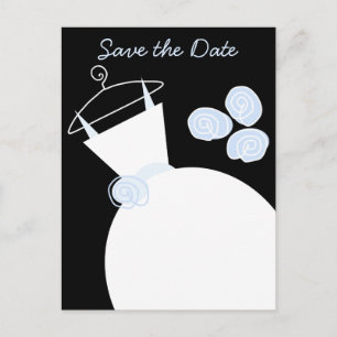 Wedding Gown Blue Save the Date black pastel Announcement Postcard