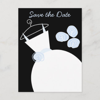 Wedding Gown Blue Save the Date black pastel Announcement Postcard