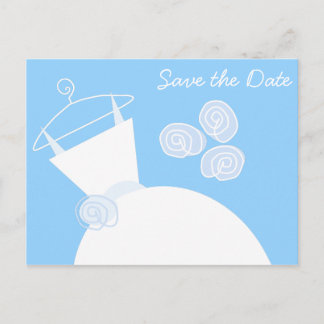 Wedding Gown Blue Save the Date horizontal Announcement Postcard