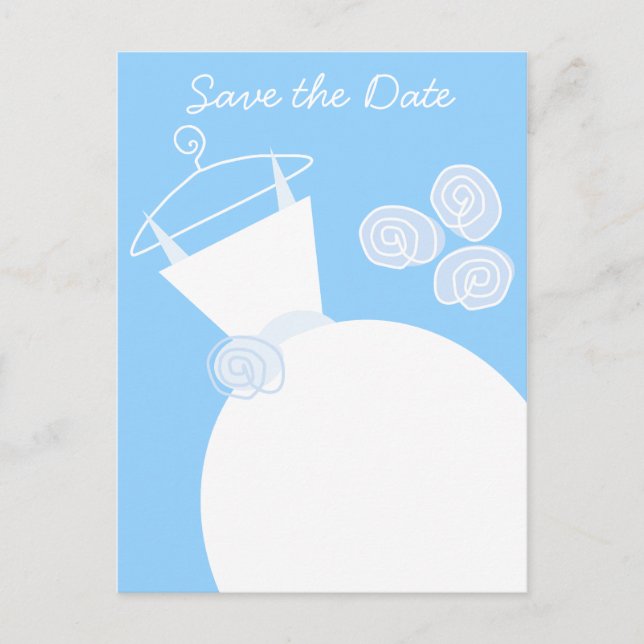 Wedding Gown Blue Save the Date postcard (Front)
