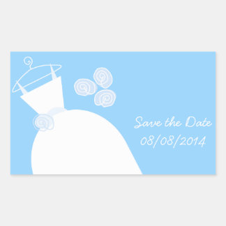 Wedding Gown Blue 'Save the Date' rectangle Rectangular Sticker