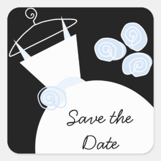 Wedding Gown Blue 'Save the Date' square black Sticker