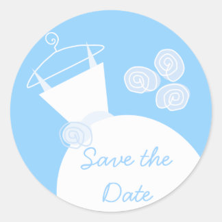 Wedding Gown Blue 'Save the Date' sticker round