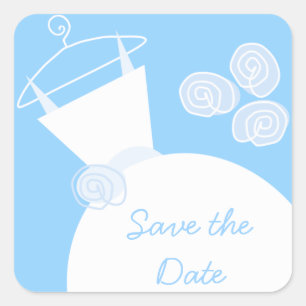 Wedding Gown Blue 'Save the Date' sticker square