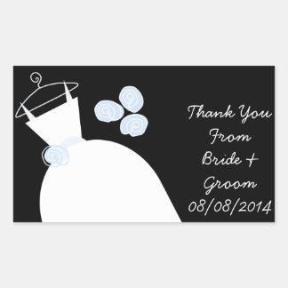 Wedding Gown Blue 'Thank You' rectangle black Rectangular Sticker