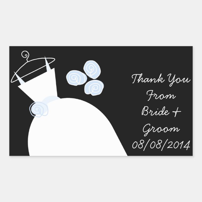 Wedding Gown Blue 'Thank You' rectangle black Rectangular Sticker (Front)
