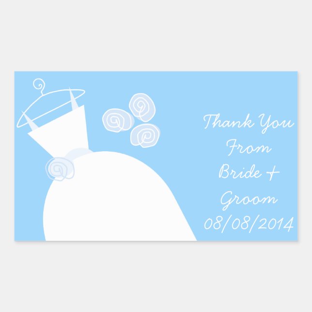 Wedding Gown Blue 'Thank You' rectangle Rectangular Sticker (Front)
