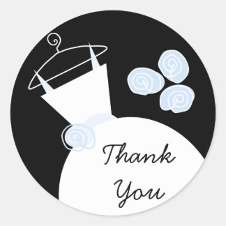 Wedding Gown Blue 'Thank You' round black Classic Round Sticker