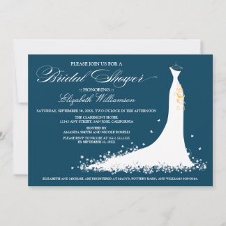Wedding Gown Bridal Party Invitation (navy)