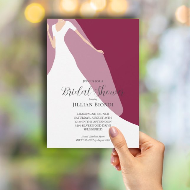 Wedding Gown Bridal Shower Cranberry Invitation (Creator Uploaded)