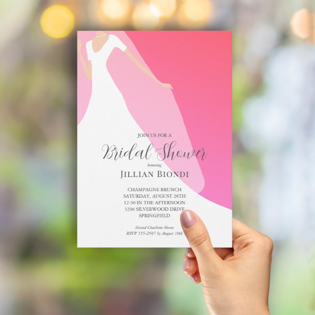 Wedding Gown Bridal Shower Hot Pink Invitation (Creator Uploaded)