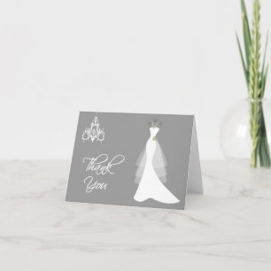 Wedding gown, chandelier on grey Thank You card