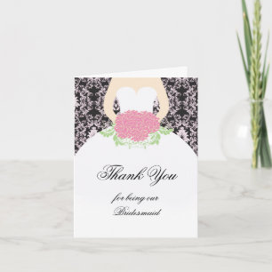 Wedding gown, damask, flowers Wedding Thank you Card
