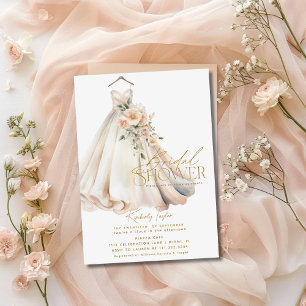 Wedding Gown Dress Pink Floral Bridal Shower Invitation