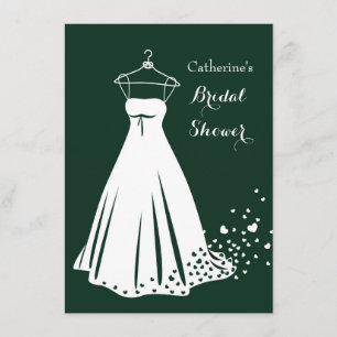 Wedding gown, hearts on green Bridal Shower Invite