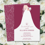 Wedding Gown on Cranberry Bridal Shower Invitation<br><div class="desc">A bride in her wedding dress on a cranberry background,  these bridal shower invitations also feature a floral rose outline on the back. MORE colours and MATCHING items in our store.</div>